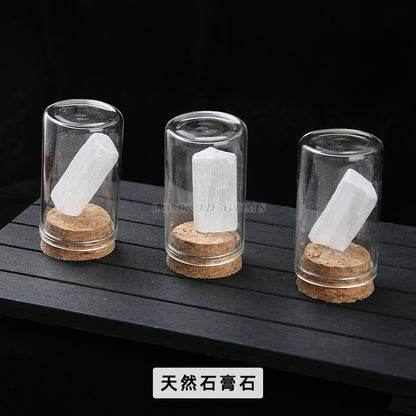 Botella de los deseos con muestra de mineral de roca de cristal 