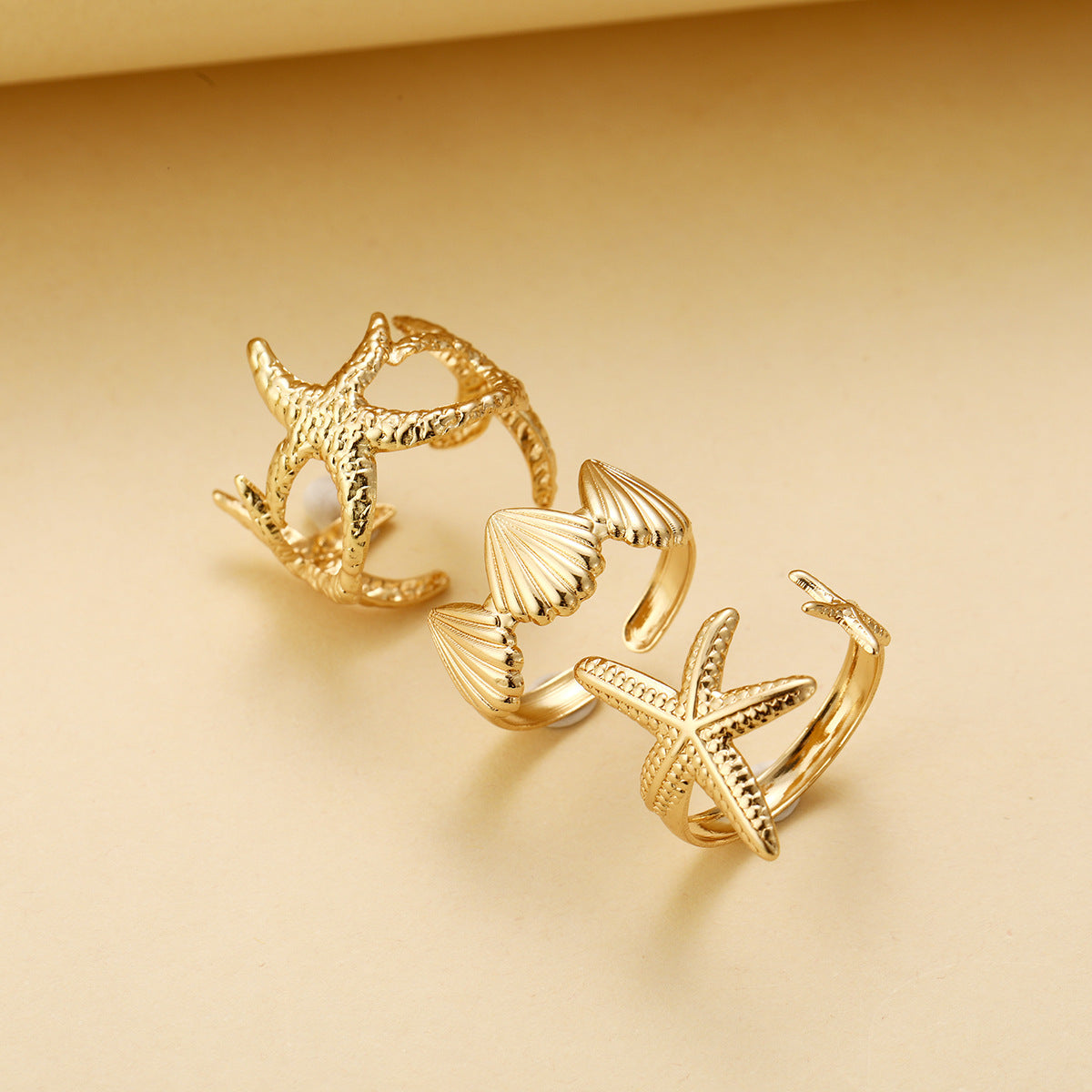 Starfish Shell Open Ring Set