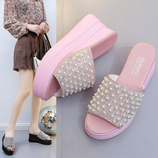 Wedge slippers female pink
