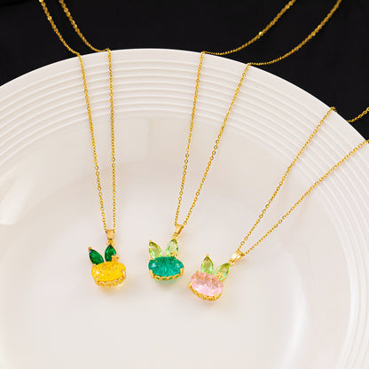 Colorful zircon rabbit necklace