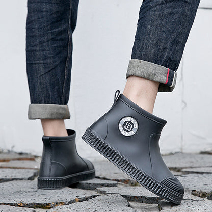 Fleece rain shoes short tube to keep warm