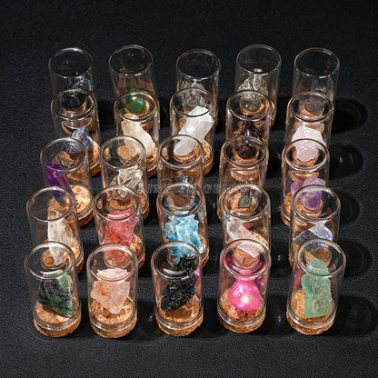 Botella de los deseos con muestra de mineral de roca de cristal 