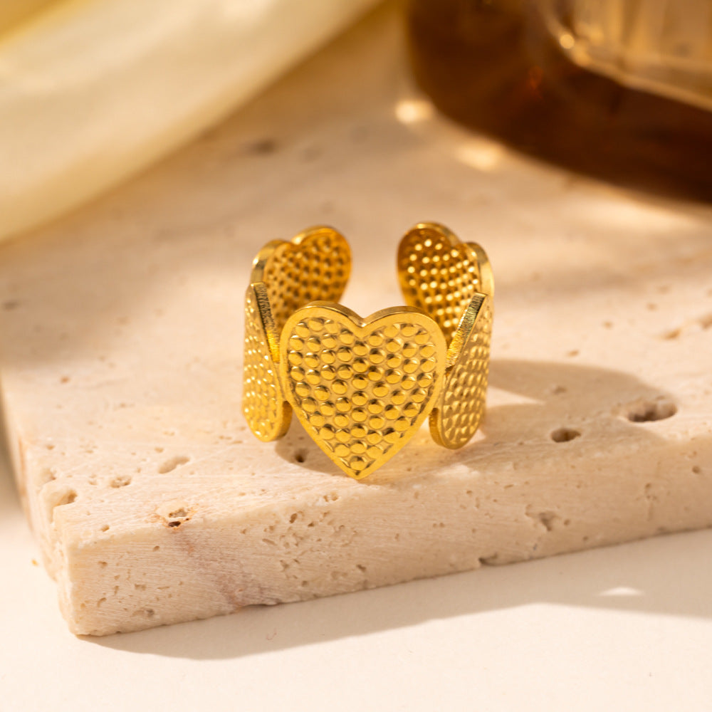 18K Gold Titanium Steel Heart Ring