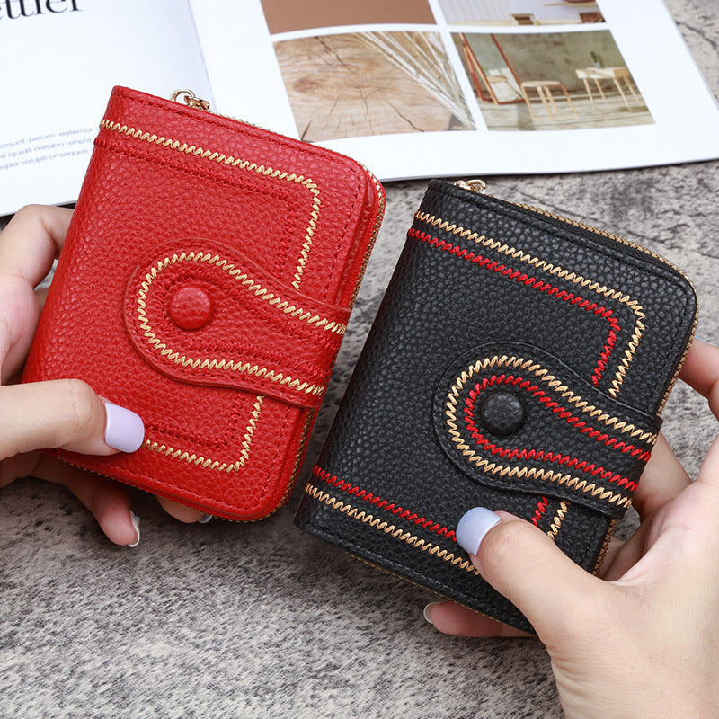 Embroidered solid color wallet ID card bag