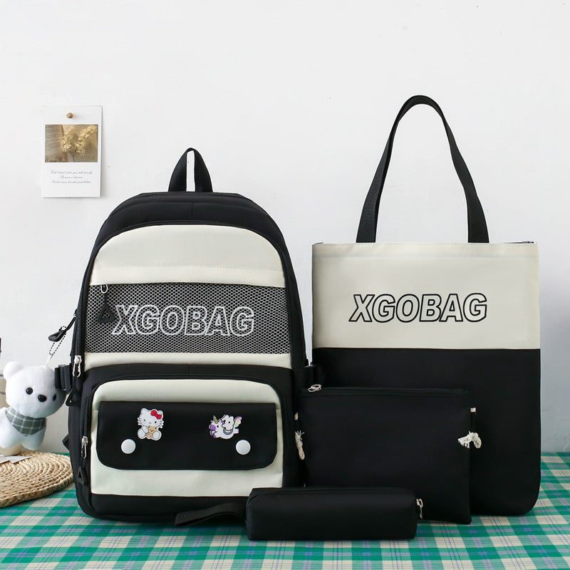 4-piece letter contrast large capacity backpack