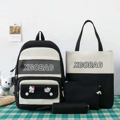 4-piece letter contrast large capacity backpack