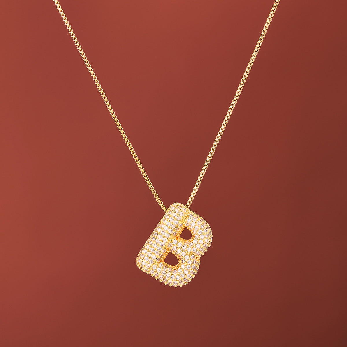 18K Gold-Plated Alphabet Necklace with Micro Zircon (Titanium Steel)
