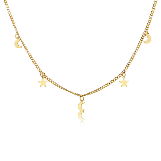 Collar con colgante de luna y pentagrama para clavícula 