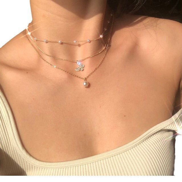 Pearl Butterfly Layered Necklace