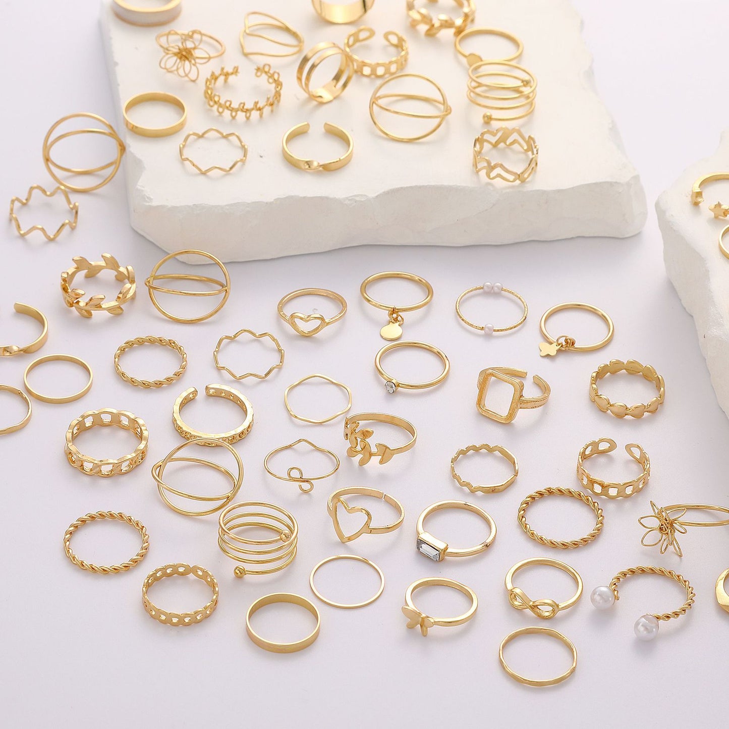 Flower & Butterfly Spiral Ring Set (66-Piece)