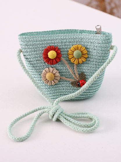 Floral Family Straw Hat Bag Set Summer Outdoor Fresh Beach Sun