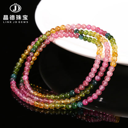 7A Natural Ice Transparent Rainbow Tourmaline Multi-circle Bracelet
