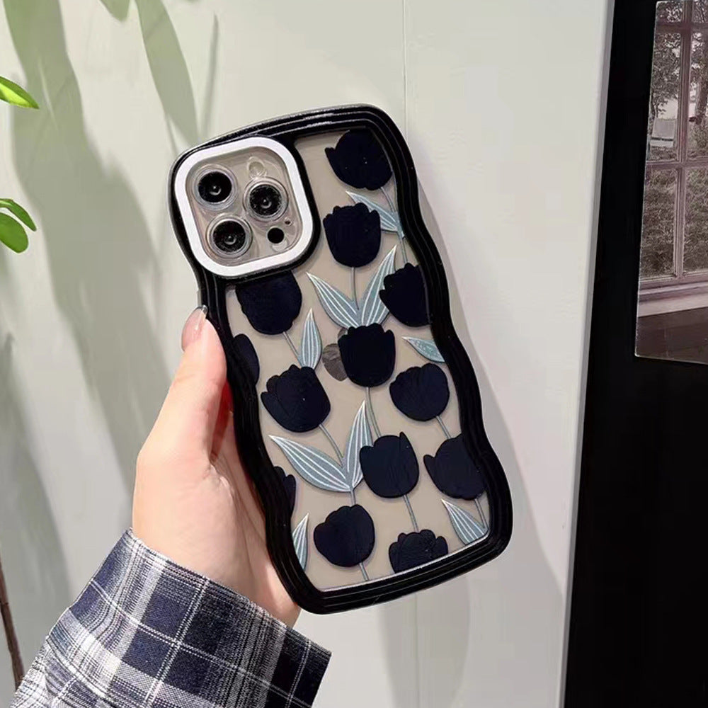 Apple 15 Pro Big Wave Black Floral iPhone 13 Heart Butterfly TPU Full Cover