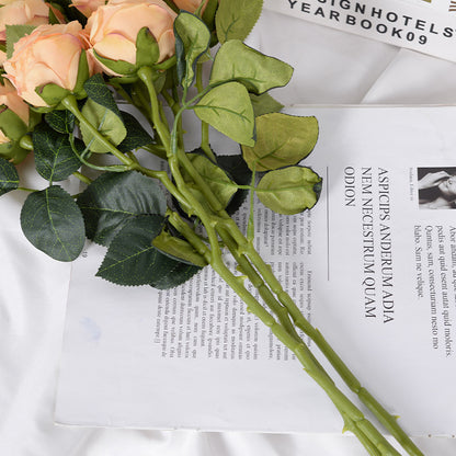 Ramo de rosas de 3 cabezas de simulación de borde quemado retro europeo 