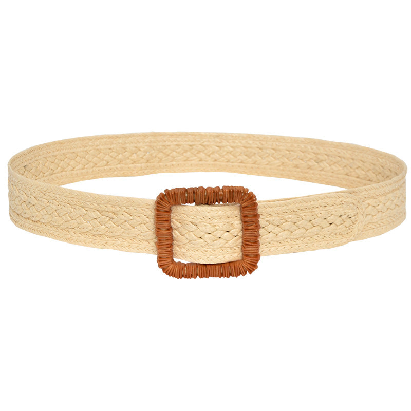 Round Buckle Braided Belt Women's Round Square Buckle
