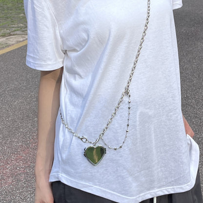 Pearl chain metal heart messenger bag
