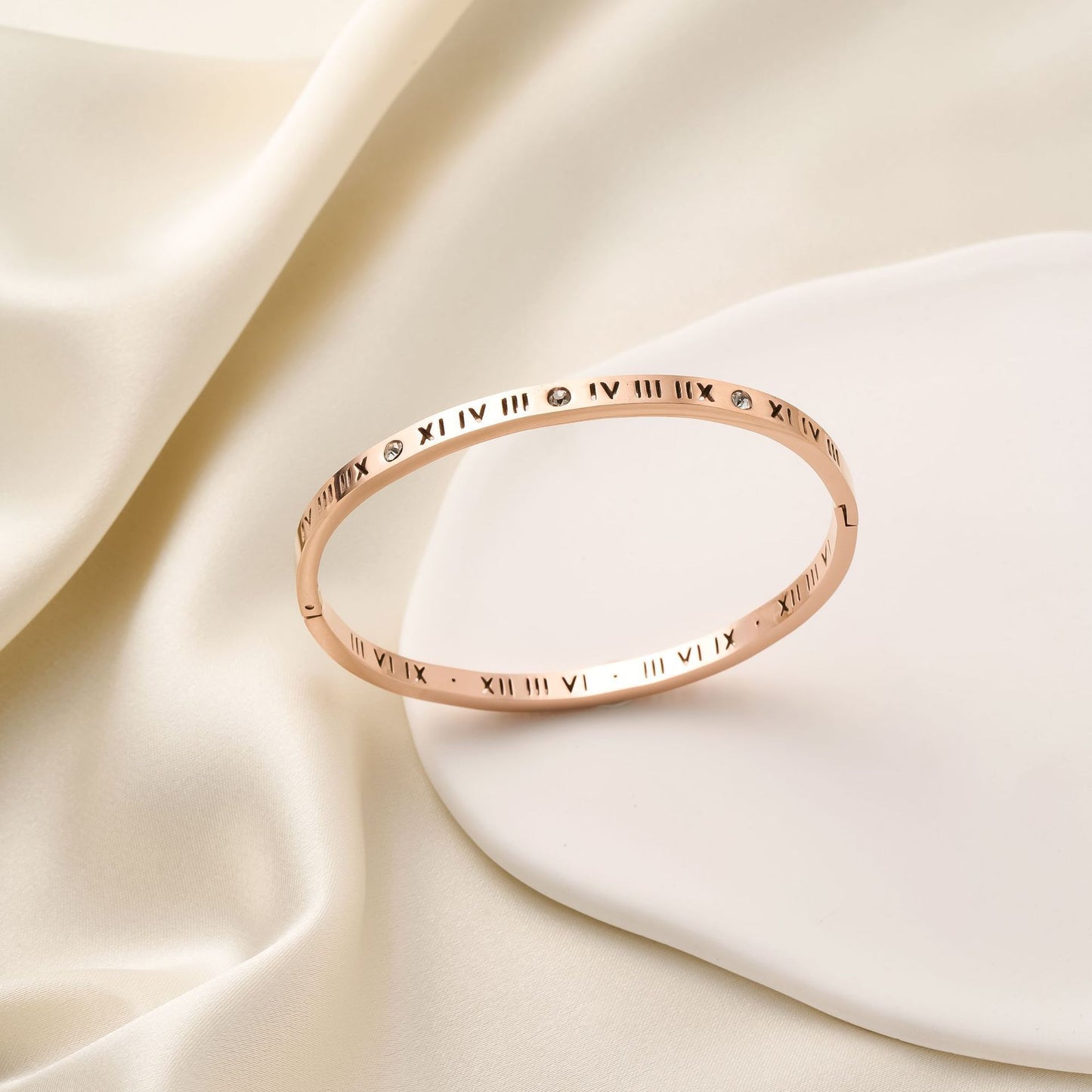 Stainless Steel Roman Numeral Diamond Bracelet