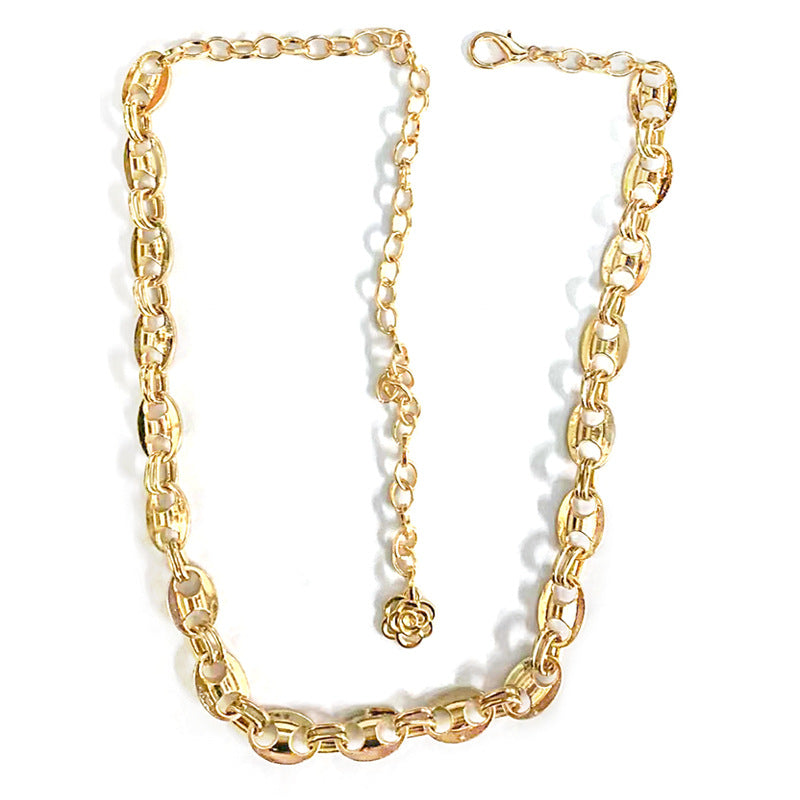 Carved geometric retro waist chain