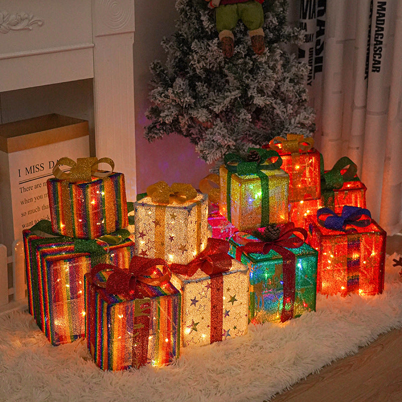 Christmas gift box three-piece set luminous light props ornaments