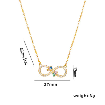 Colar de coração simples e elegante em formato de 8 com zircão, presente versátil para mulheres 