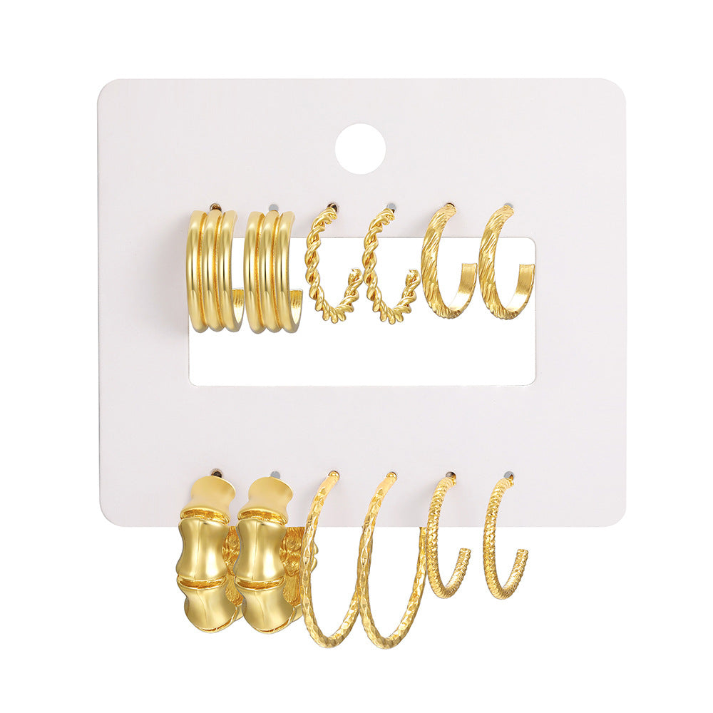 6-Piece C-Shaped Bamboo Earring Set