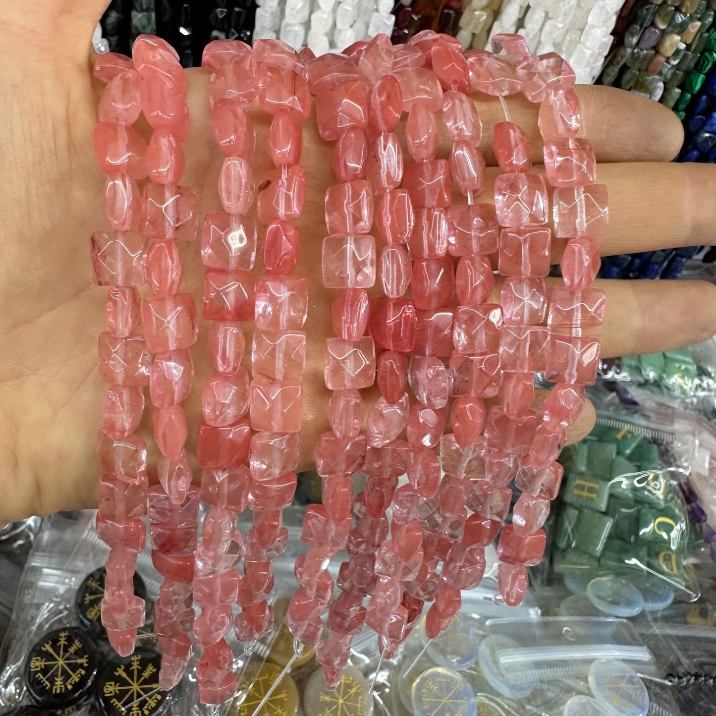 8*8MM 25pcs/string natural stone cut square loose beads