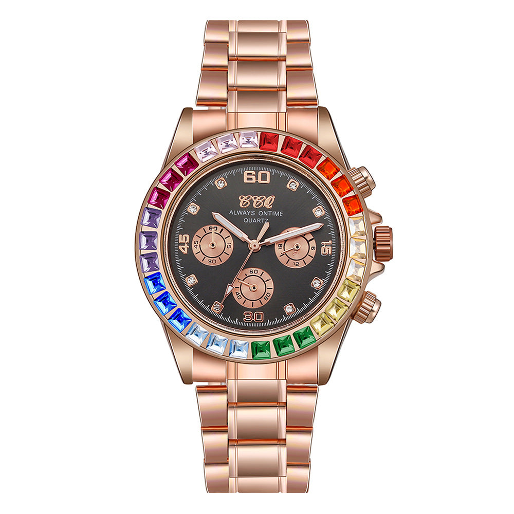 Hip-Hop Multicolor Rhinestone Men's Watch