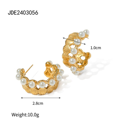 C-shaped shell titanium steel earrings for women