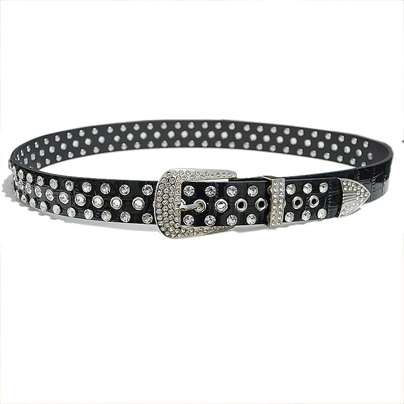 Rhinestone inlaid perforated belt