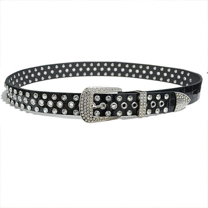 Rhinestone inlaid perforated belt
