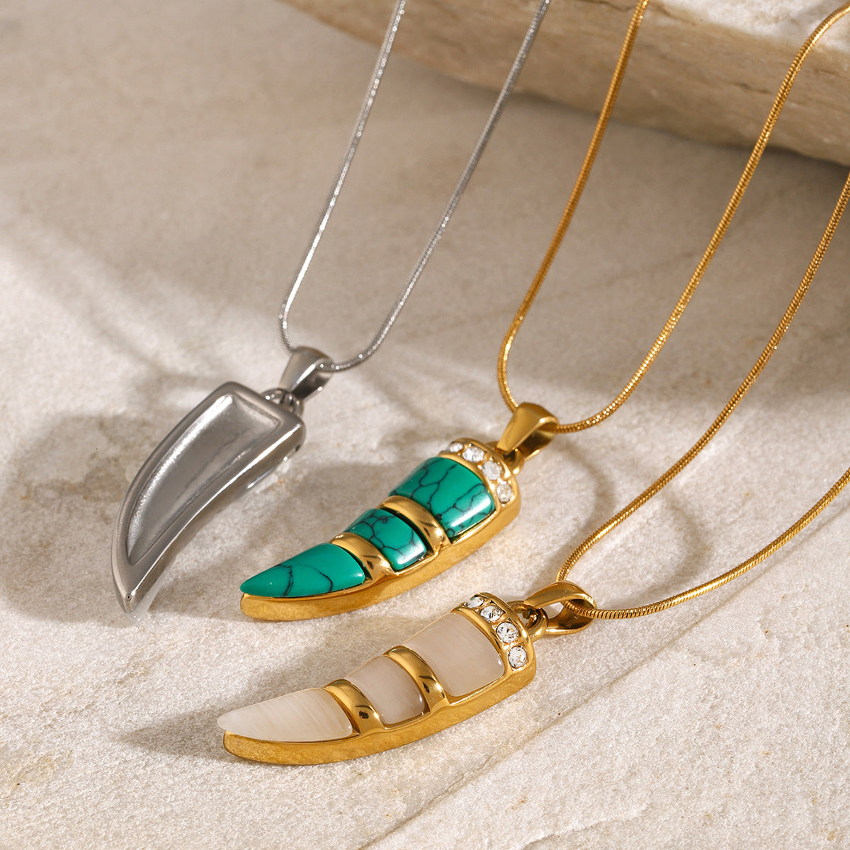 Titanium steel necklace with cat's eye