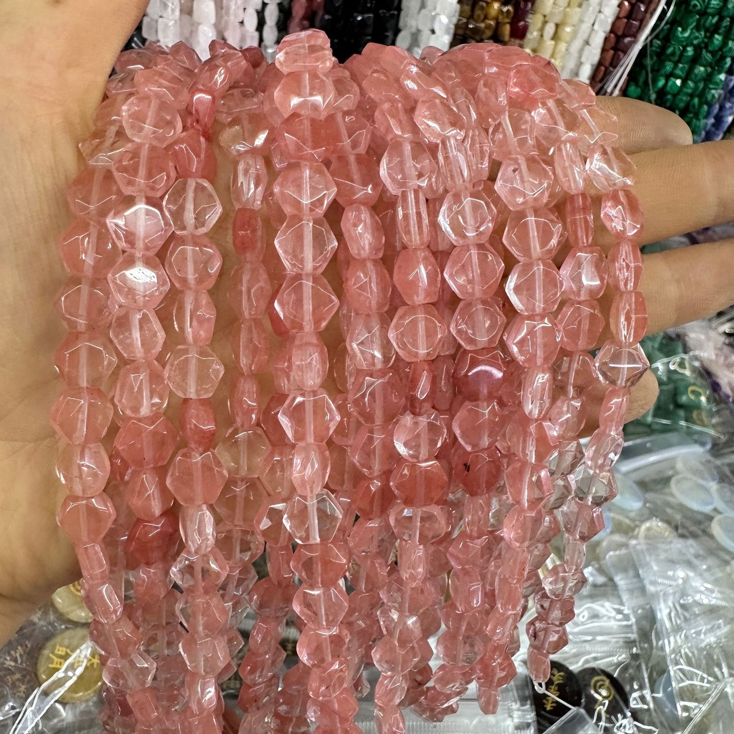 8*8MM 25pcs/string natural crystal hexagon