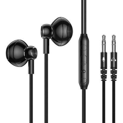 Gaming Dual-Plug Wired Earphones 2.5m Bass