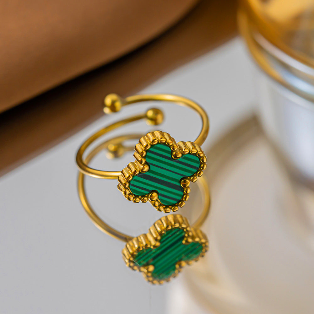 Four-leaf clover titanium steel ring