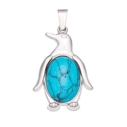 Agate alloy penguin inlaid gemstone crystal pendant