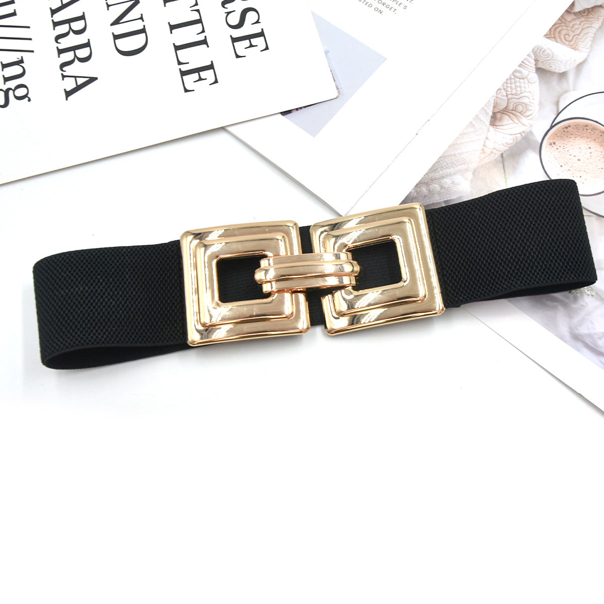 Geometric gold metal belt