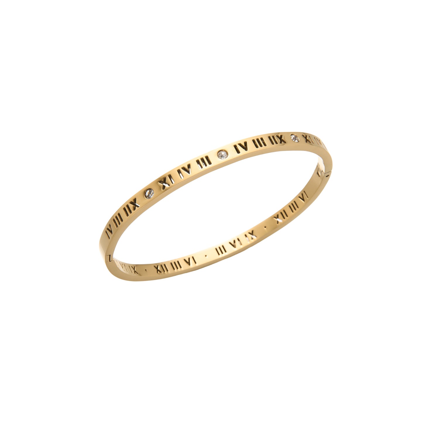 Stainless Steel Roman Numeral Diamond Bracelet