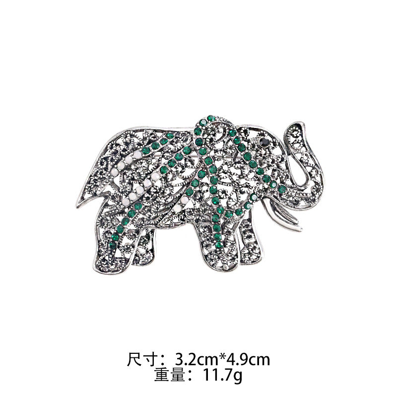 Enamel Oil Drop Diamond Elephant Brooch