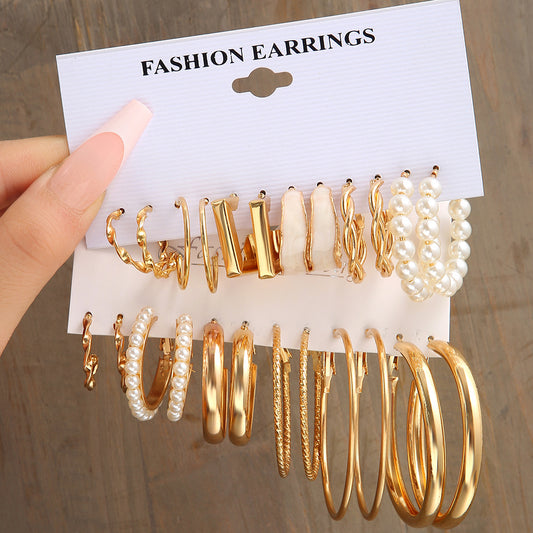 Geometric & Pearl Earring Set (6-Piece)