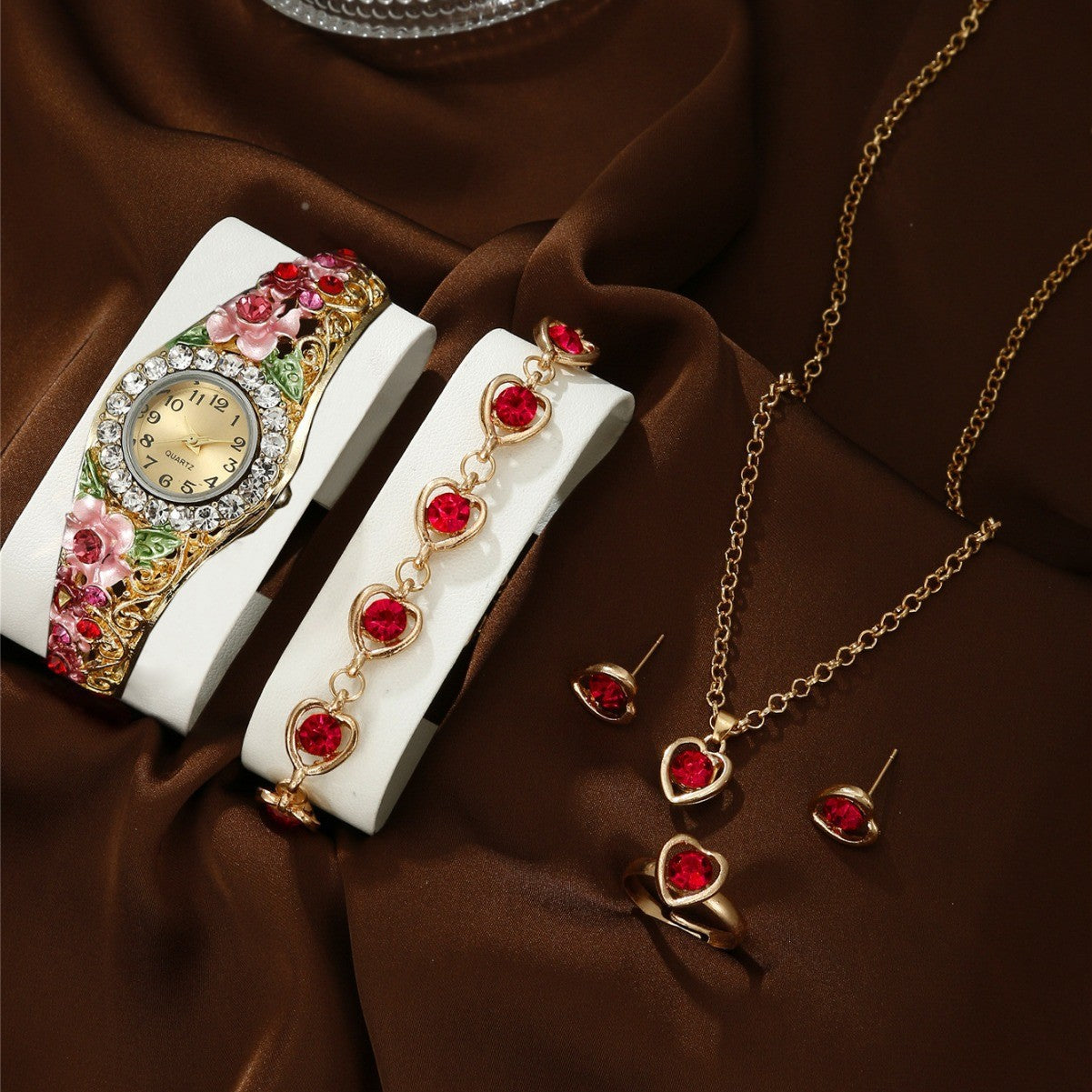 Watch Square Peacock Water Drop Jewelry Set