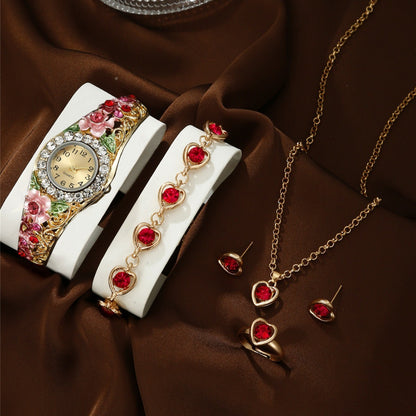 Watch Square Peacock Water Drop Jewelry Set