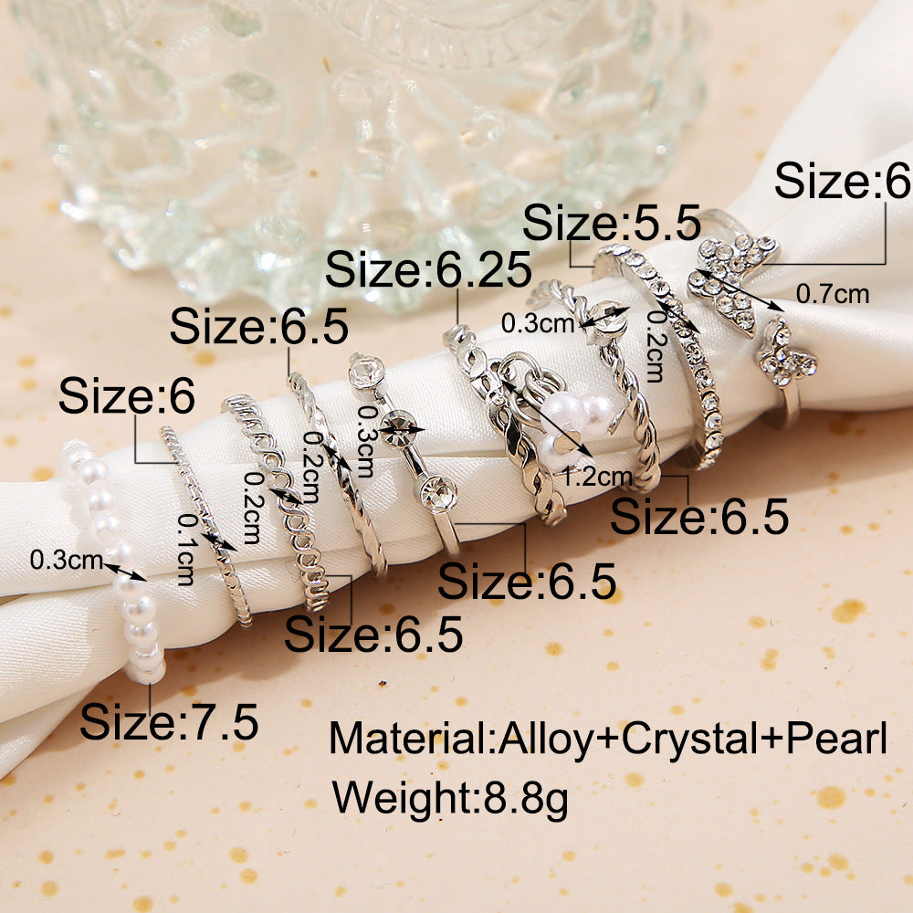 Butterfly & Pearl Ring Set (9-piece)