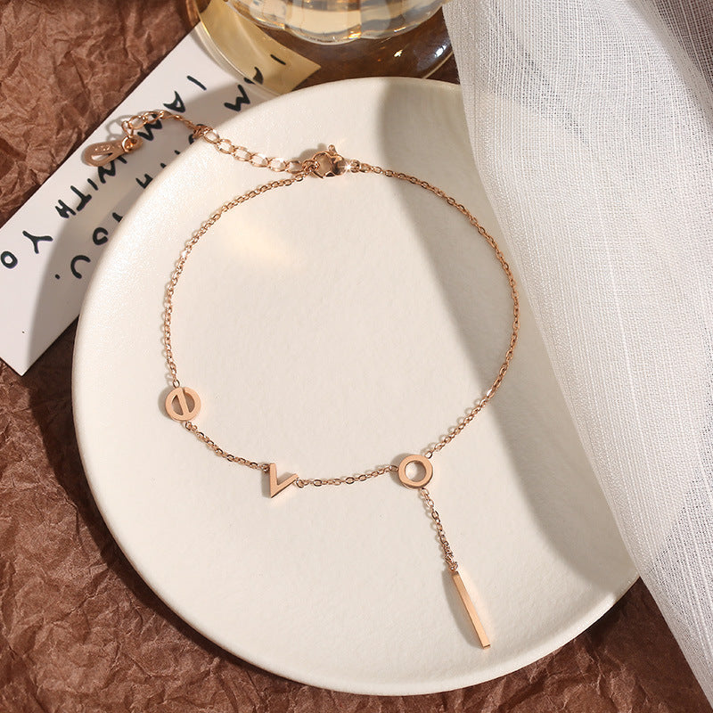 18K Rose Gold-Plated Titanium Steel Love Anklet — Women's