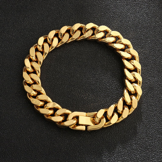Pulsera de cadena cubana de hip hop para hombre, oro de 11 mm, encriptada 