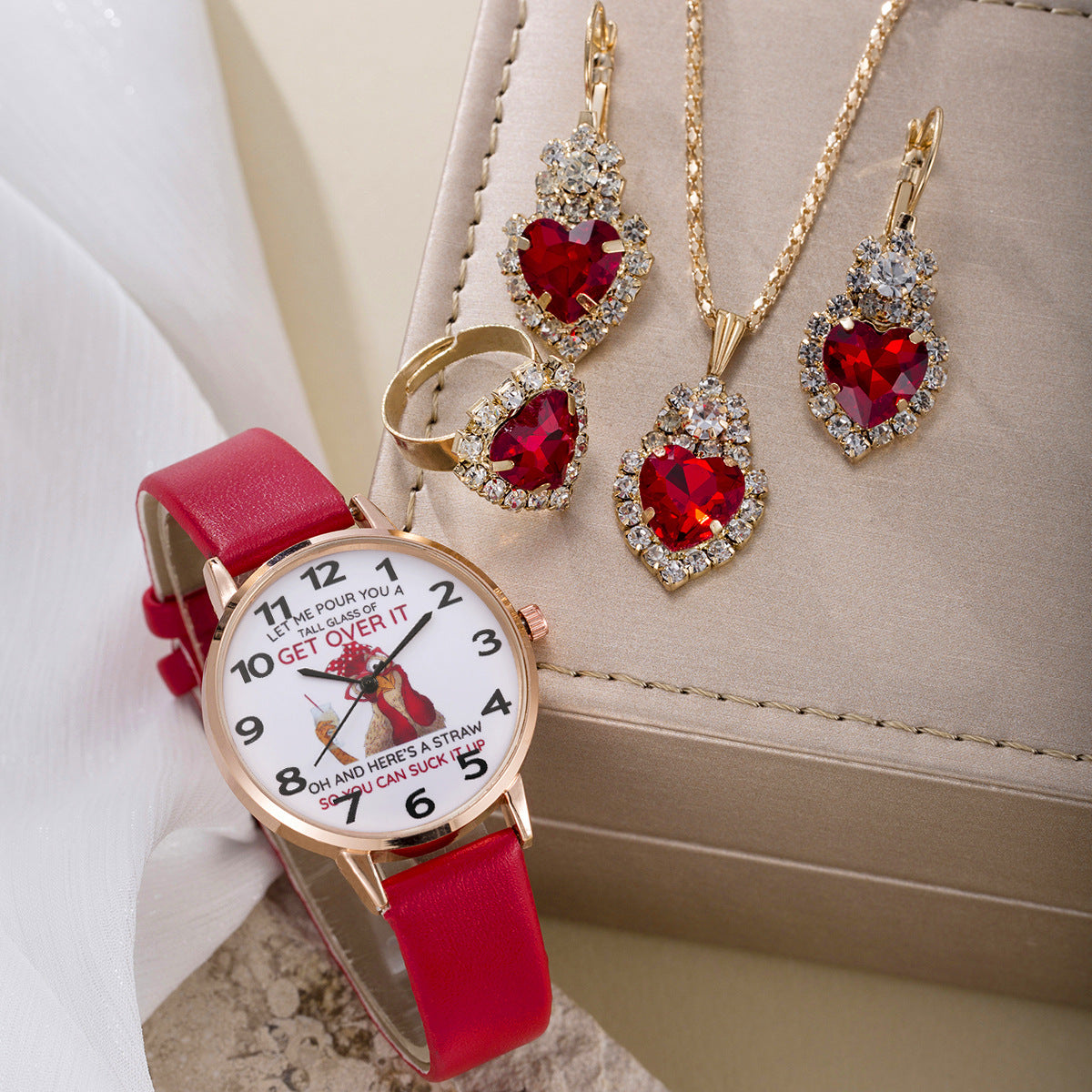 Round digital watch rose bracelet set