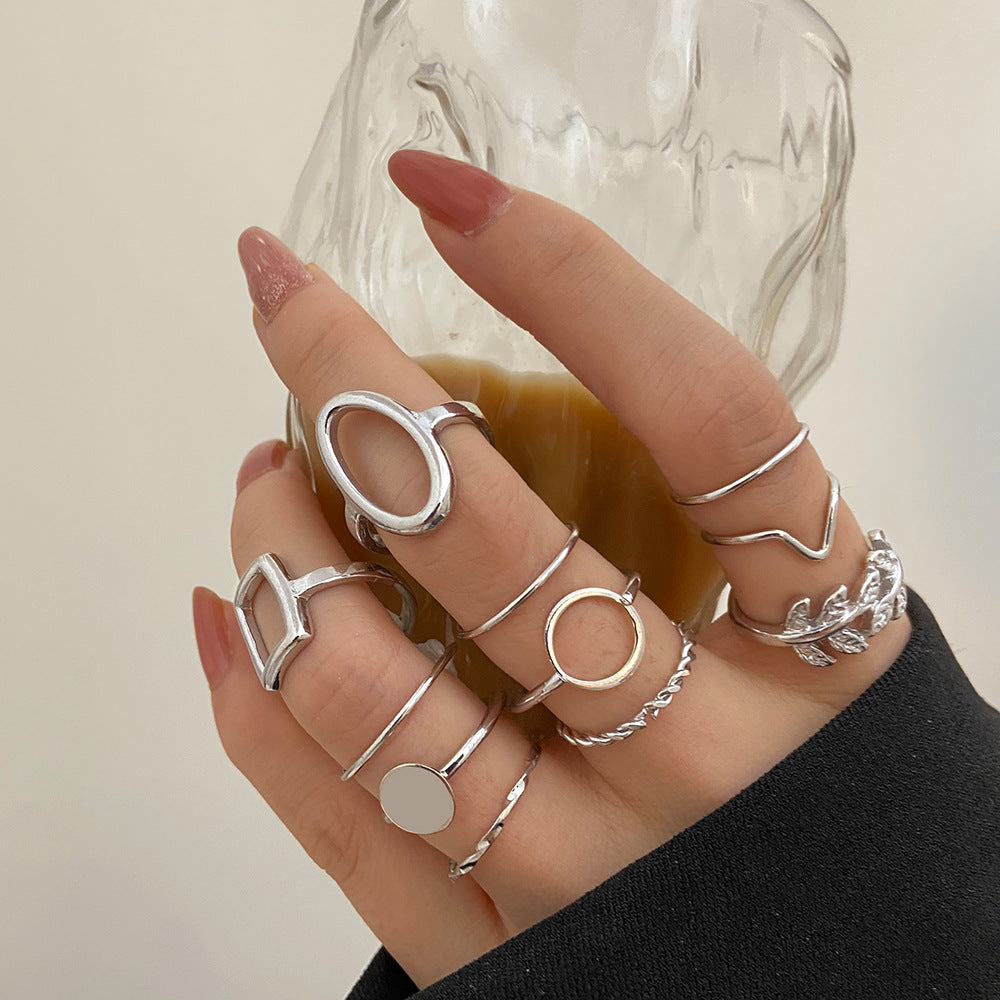 11-Piece Geometric Leaf Ring Set