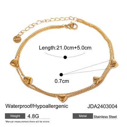 Double-layer heart pendant anklet