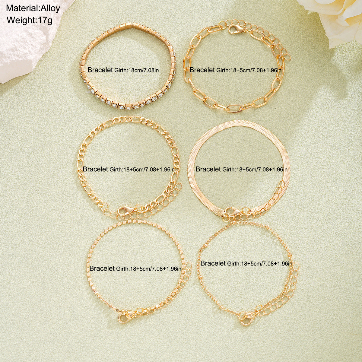 Zircon Chain Bracelet Set (6-Piece)