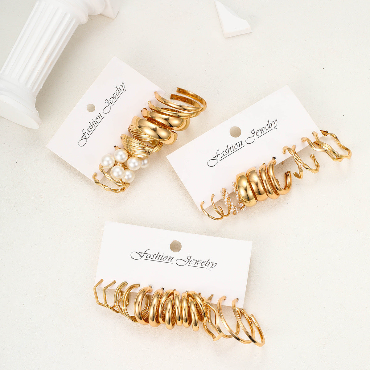 Geometric Imitation Pearl Earring Set