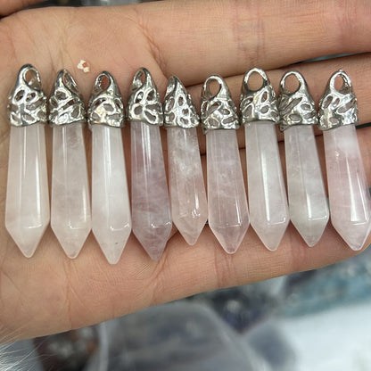 Pingente de bala de coluna hexagonal de ágata de cristal 